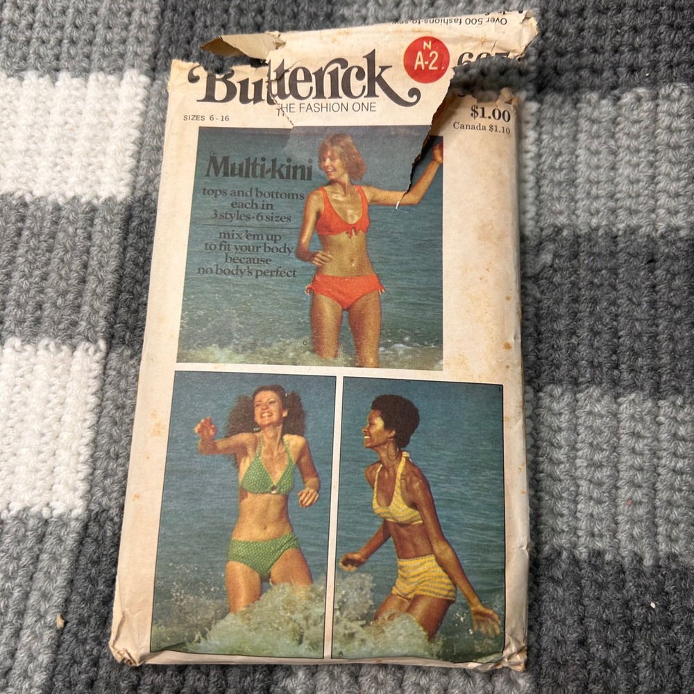 Butterick Sewing Pattern 6674 Multi-kini Size 6-16 Multi 70s Retro Swimwear CUT